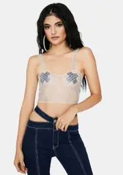 Angel All Bawdy Rhinestone Mesh Crop Top