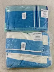 Beach Towels Great Bay Home Cotton Printed 2-Pack 30" x 60" Stripe Blue 4 Total