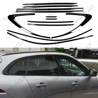 For Jaguar F-Pace 2017-2025 12PCS Window Molding Trim Strip Cover Glossy Black p (for: Jaguar)