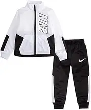 [Nike] Baby Boy Dri Fit Full Zip Jacket and Pants 2 Piece Set (White(66E201-W1X)/B, 18 Months)