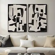 Large Framed Black and Beige Abstract Wall Art for Living Room, Set of 2 Piece Minimalist Canvas Paintings Artwork for Walls, Modern Art Prints Pictures for Hallway Office Wall Decor Big Size 24x36 In