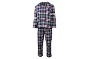 Mens Flannelette Pyjama Set Sleepwear Soft 100% Cotton PJs Two Piece - Navy/Red Check