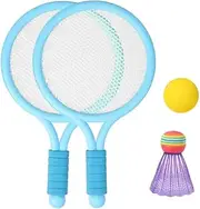 LuDa Colorful Kids Plastic Badminton Tennis Rackets Ball Set Garden Outdoor Sports Toys Gifts for Toddlers Kids - Blue