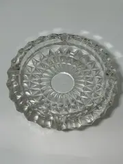 Vintage Heavy Clear American Glass Round Diamond Pattern Ashtray 7 1/2”
