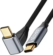 Tunghey Right Angle USB C to USB C Cable, 90 Degree 10Gbps PD 100W USB3.1 Gen2 Male to Male Charging Cord, Up Down Type-C Extender for RO-G Ally, Ste-am Deck, Sw-Itch, Do-ck, Tablet (1M)