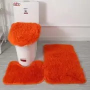 3pcs/set Fluffy Hairs Toilet Lid Cover Rugs Solid Color Shower Carpets Sets Shower Room orange