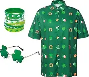 [Fanskaty] Mens St Patricks Day Shirt Clover Printed Casual Short for Men Sleeve Hawaiian Button Up Holiday Beach Shirts