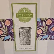 Scentsy WISPY WILLOW Wax Warmer pink Frosted Glass W Leaves Nite Light New