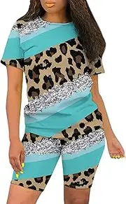 [RISCUYY] Cheetah Print Outfit for Women Comfy Sequin Top and Shorts Comfy Matching Leopard Print Set 2025
