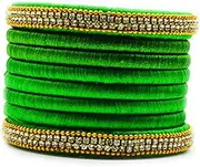 [GOELX] Silk Thread Rhinestone Bangles - Set of 8 Bangles
