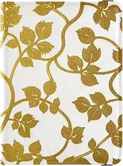 [Amooorous] Vintage Rattan Leaf Print Gold Leather decorative Passport and Vaccine Card Holder Combo Wallet Combo Passport Holder Lightweight, Vintage rattan leaf print gold, 1 size