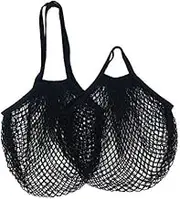 Cotton String Shopping Bags,2 Pack Cotton Mesh Bags Random Style Reusable Cotton Mesh Grocery Bags for Fruit&Vegetable Market Bags/Shopping Produce Net Bags (Black, Style1)