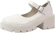 [ZIRIA] Women Mary Jane Shoes Spring Buckle Lolita Women Shoes Sweet Chunky Heel Women Single Shoes Soft Leather White matt