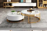 Bulgaria Marble Round Nesting Coffee Table with Gold Steel Base (Set of 2)