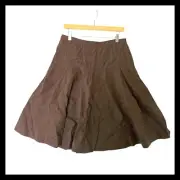J. Crew Brown Skirt 100% Linen size 8 Midi Womens A-Line Lightweight Boho