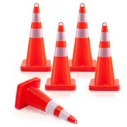 Costway 10 Traffic Security Cones Traffic Road Control Sign Stackable w/Reflective Band Handle Parking Road Sport