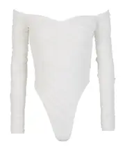 off-shoulder ruched mesh bodysuit FR44,FR34,FR36,FR38,FR40 White