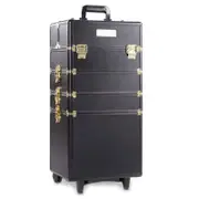 Makeup Case Organiser Trolley 7-in-1 Aluminium Black Gold - Makeup Cases Australia