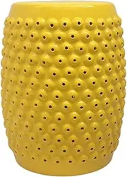 Ceramic Drum Table Decorative Garden stools, Decorative Ceramic Garden Stool, Glazed Hollow Shoe Changing Stool Drum Stool, Suitable for Outdoor Garden,(Yellow)