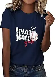 [Generic] Long Sleeve Running Shirts Womens Fashion T Shirt Baseball Print Short Sleeve Tunic Top Pajama Top V Neck