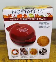Nostalgia MyMini Turkey Pattern Waffle Maker Compact Size 5” Non-Stick NEW