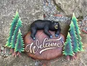 Black Bear Welcome Sign - Cabin, Mountain and Wilderness Home Decor - Handcraft