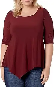 [Star Vixen] Women's Plus-Size 3/4 Sleeve Hanky Hem Stretch Tunic Top