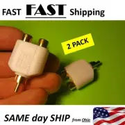 Gold Phono RCA male plug to two dual RCA female jack Y Splitter white