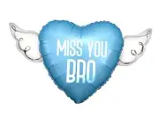Miss You Bro Heavenly Balloons heart shaped with angel wings () Blue