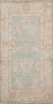 Vegetable Dye Wool Hand-made Light Blue Oushak Turkish Foyer Rug 2x4 Accent Rug