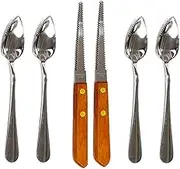 Four (4) Grapefruit Spoons and 2 Grapefruit Knives, Stainless Steel, Serrated Edges (Standard Version)