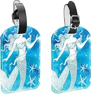 [WOSHJIUK] Luggage Tags,2 Pack Labels Suitcase Tags,Mermaid and Starfish Ocean,Luggage Tags Privacy Protection Travel Bag Tag