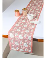 Tiramisu Peach Blossom Block Print Table Runner