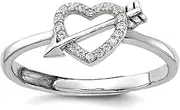 [JewelryWeb] 925 Sterling Silver Rhodium Plated CZ Simulated Diamond Love Heart With Arrow Adjustable Ring Statement-Ring for Women