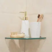 2 Pcs Glass Corner Shelves Bathroom Wall Organizer Small Shower Shelf