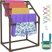 VEVOR Pool Towel Rack, 5 Bar, Brown, Freestanding Outdoor PVC Trapedozal Poolside Storage Organizer, Include 8 Towel Clips, Mesh Bag, Hook, Also Stores Floats and Paddles, for Beach, Swimming Pool