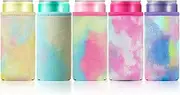 5-Pack Fuzzy Velvet Neoprene Slim Can Cooler - Soft Insulated Sleeve for 12oz Skinny Soda and Beverage Cans, Multicolor Tie-Dye (Blue, Rose Pink, Light Rose, Purple, Yellow)