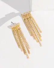 Gold Dangle Diamond Chain Stud Earrings