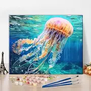 TUMOVO Paint by Numbers for Adults Beginner Jellyfish Paint-by-Numbers Wild Marine Animals Paint by Number Kits DIY Paint by Numbers Adult Paint by Number Kits on Canvas Home Decor, 16 x20 Inch