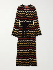 [La DoubleJ] La DoubleJ - Zephyr Belted Striped Knitted Linen-blend Midi Wrap Dress - Black - xx small xx small Black