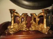 VINTAGE AMERICAN HOLLEY ROSS "WEEPING GOLD" 22 K Gold Candlesticks Set of 2