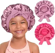 [YANIBEST] 2 PCS Baby Bonnet Silk Bonnet for Kids Sleeping Cap Curly Natural Hair Silk Bonnets for Girls Boys Infant