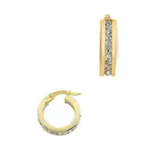 9ct Yellow Gold Silver Infused Crystal Hoop Earrings 10mm
