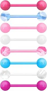 [FIRSAUKI] Acrylic Tongue Barbells Rings Candy Color Tongue Piercing Jewelry 14G Plastic Nipple Ring Colorful Tongue Bars for Women Men