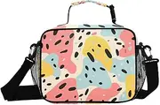 Boho Abstract Terrazzo Insulated Lunch Box for Women Men - Ideal for Work, Picnics - Includes Adjustable Shoulder Strap