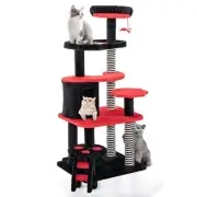 Gothic Cat Tree with Cat Bed Cat Condo and Sisal Scratching Post-Black & Red - C