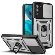 case For Moto G52 Slide Camera Lens Protection and Built in 360 Rotatable Ring Holder - Silvery