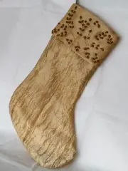 Christmas Beaded Stocking Gold Color And Thread Hand Stitched Made In India