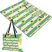 Yoogain Packable Blanket Sandproof Lawn Outdoor Camping Mat for Ground Picnic Items Green White Striped Sunflower 60x80in
