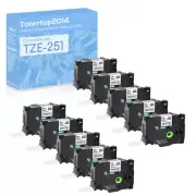 10 Pack 24mm Tz 251 TZe251 Black on White Label Tape For Brother P-touch PT-P700